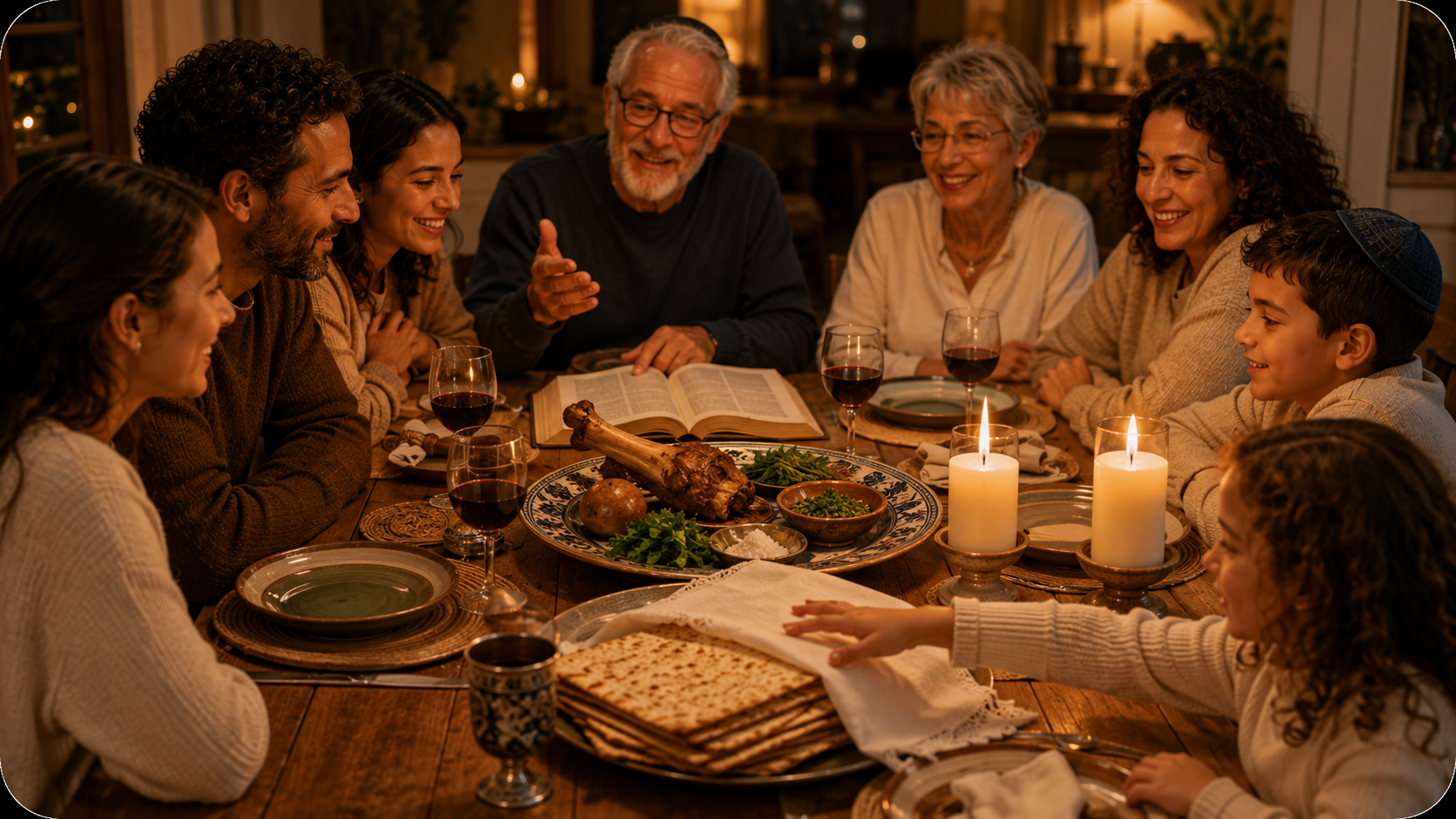 Passover Seder table with candlelight