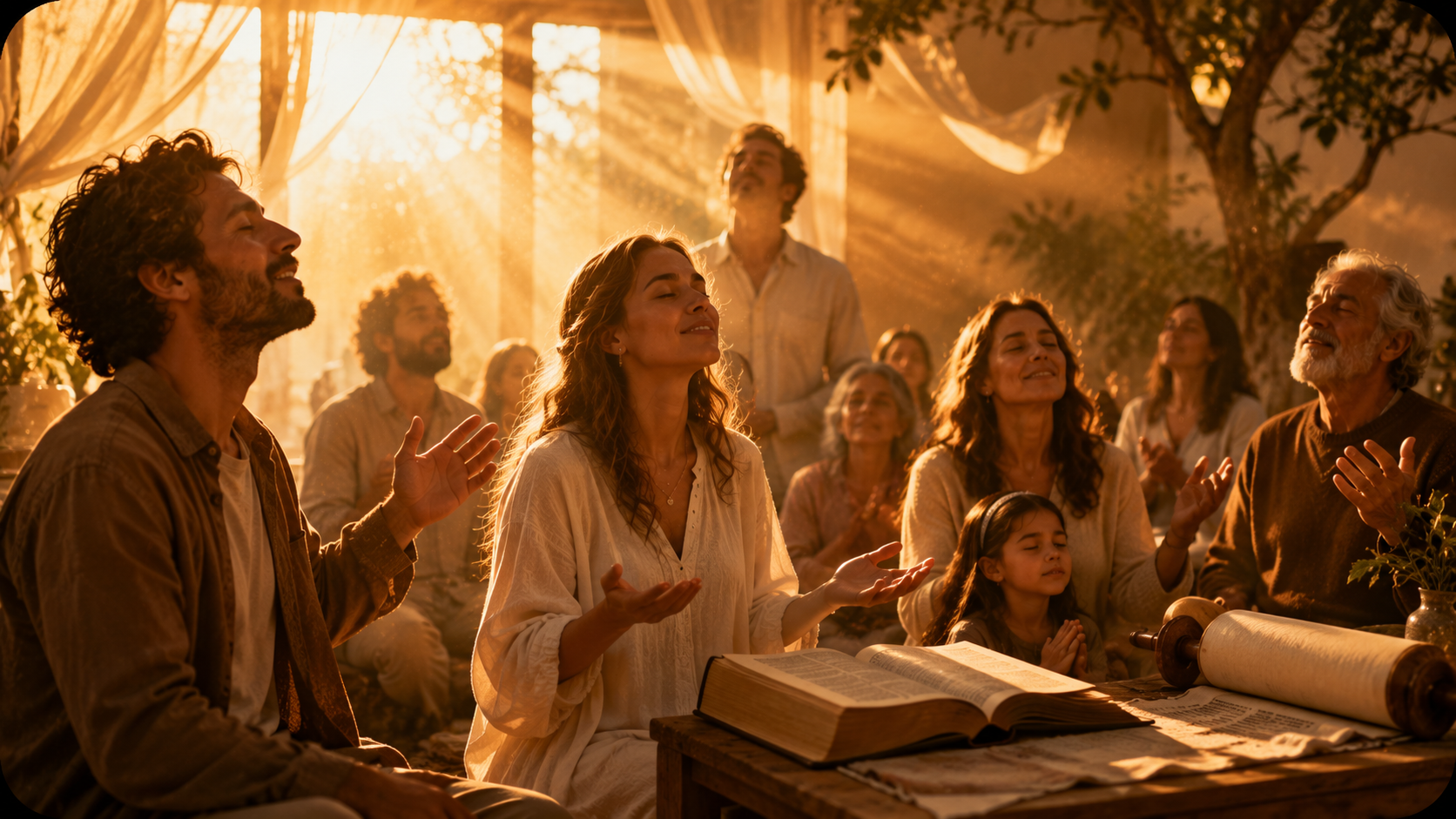 Warm light and gentle movement, Pentecost worship gathering